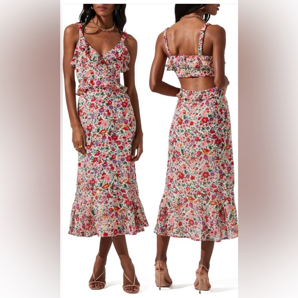 ASTR the label WILDFLOWER RUFFLE CUTOUT MIDI DRESS
